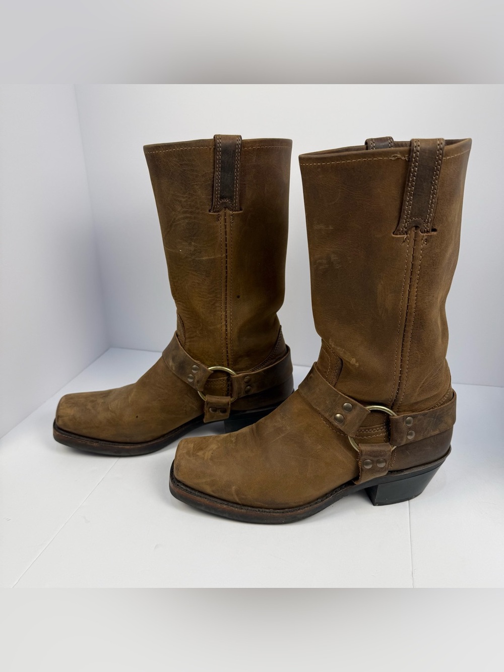 Frye Harness 12r Leather Motorcycle Boots Medium Brown - Picture 6 of 15